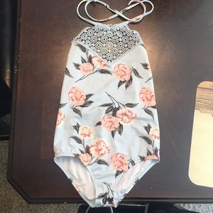 Girls, flower print Billabong one piece swim suit.